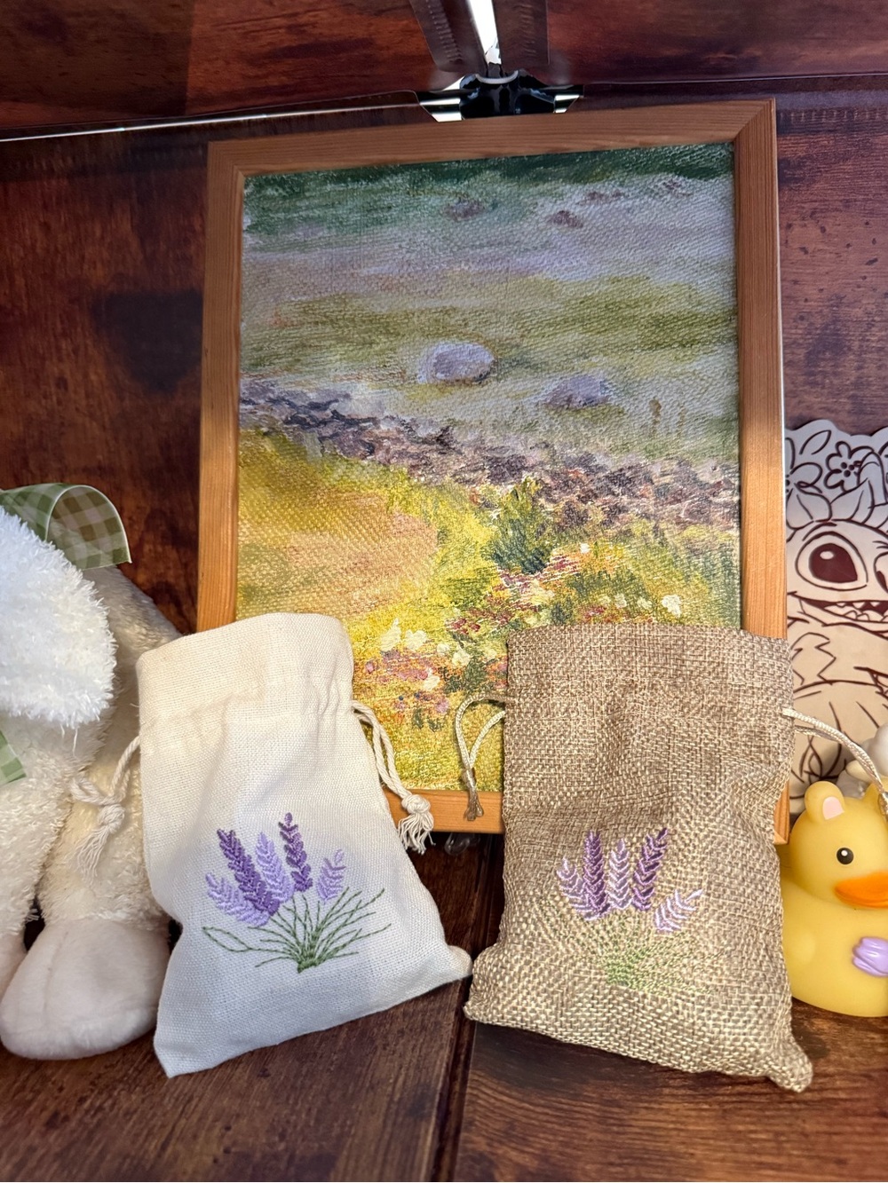 Lavender Embroidered Sachet Bags - Natural and Burlap 2 for $8